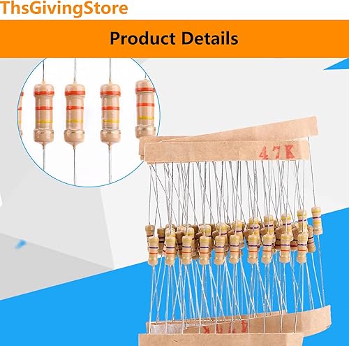 Miniatura 7 de Juego surtido de resistencias de película de carbono de 1000 piezas, 100 valores 1 ohmio - 1M ohmios 5% 1/2 W, incluye resistencias de ohmios