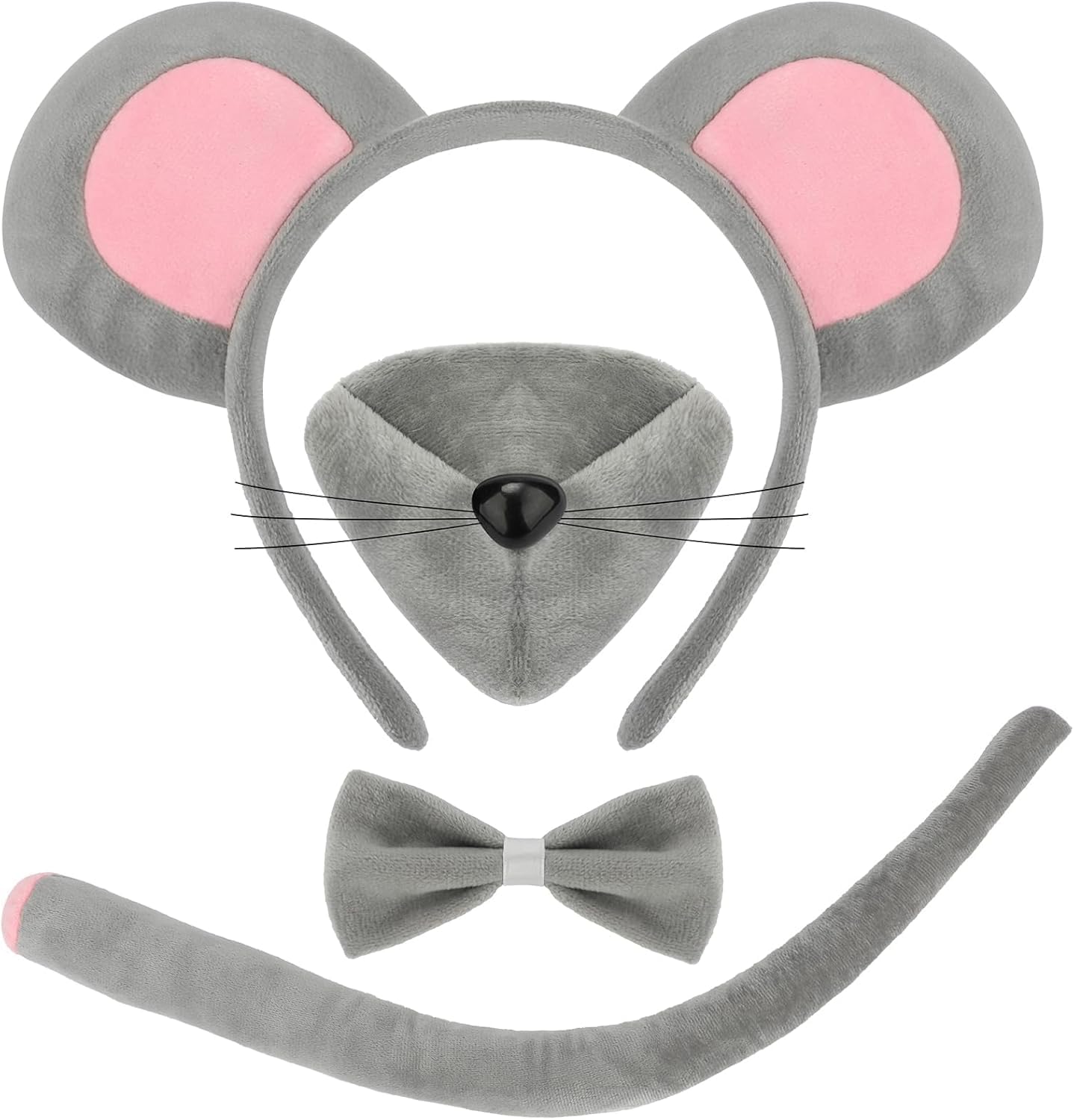 HWZENQZ 4 Pieces Animal Costume, Ears Tail Nose and Bowtie Set,Safari Party Costume Accessories, Fancy Dress Animal Theme Party Supplies for Halloween, World Book Day (Mouse)