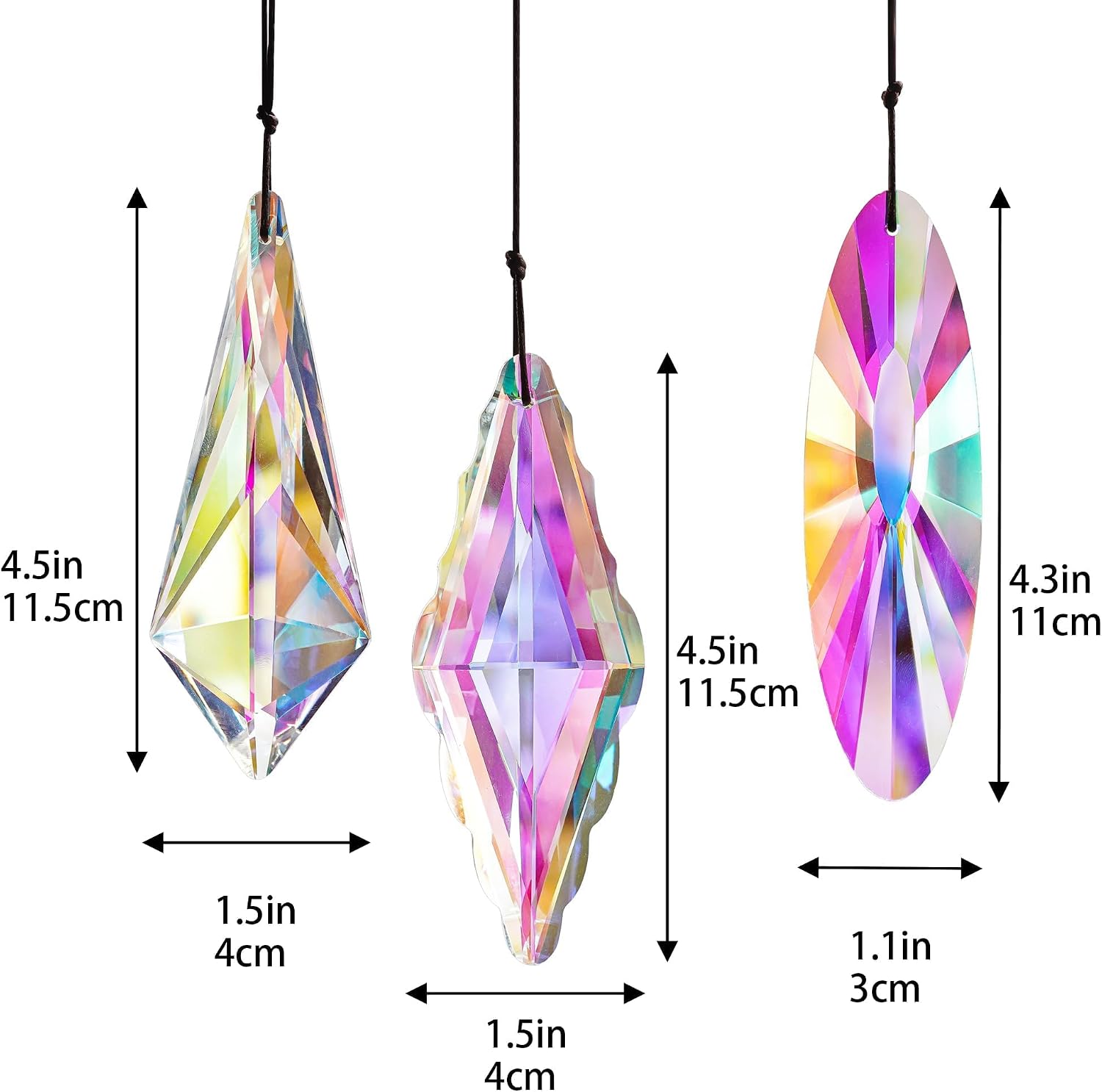 YU FENG 3 Pack 5'' Crystal Rainbow Prisms Suncatchers for Windows – 120mm AB Colors Hanging Glass Decor for Home & Garden