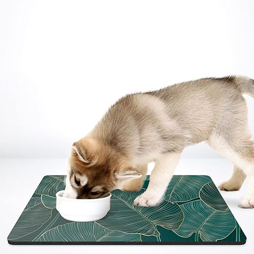 Miniatura 7 de Tapete de comida para perros, de 16 x 24 pulgadas, tapete absorbente para perros y gatos, tapete absorbente para proteger los suelos, bonito tapete