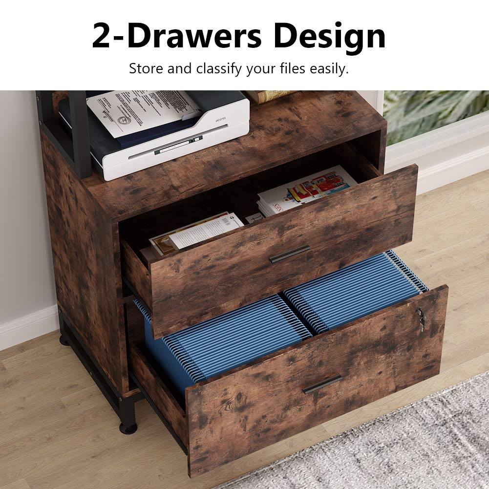 Tribesigns 2 Drawer Vertical File with Lock & Bookshelf, Letter