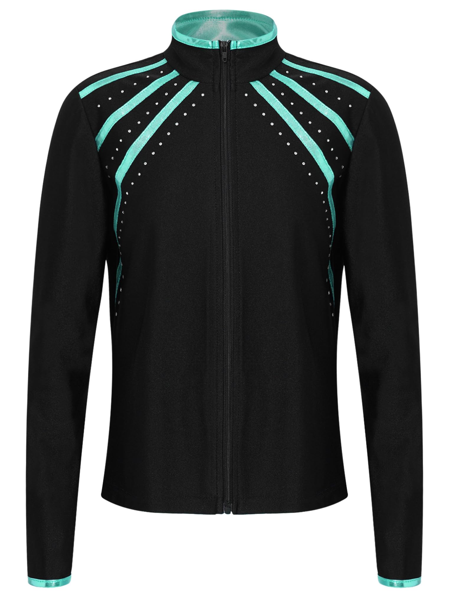 Choomomo Kinder Mädchen Eiskunstlauf Jacke mit Strasssteinen Langarm Stehkragen Sportjacke