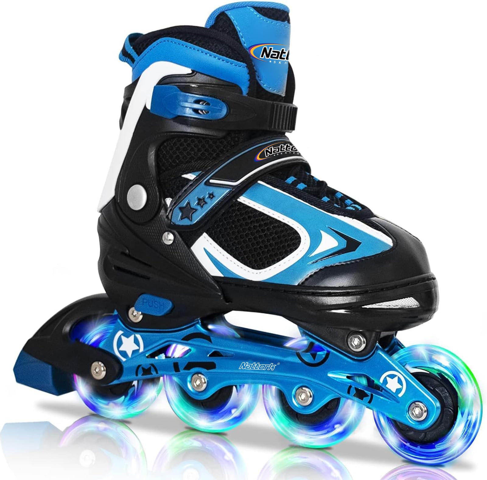 Nattork Blade Roller Skates for Boys with Light Up Wheel, Outdoor & Indoor Illuminating Black Inline Skates for Boys Little Kids Toddler Ages 5-8 4 5