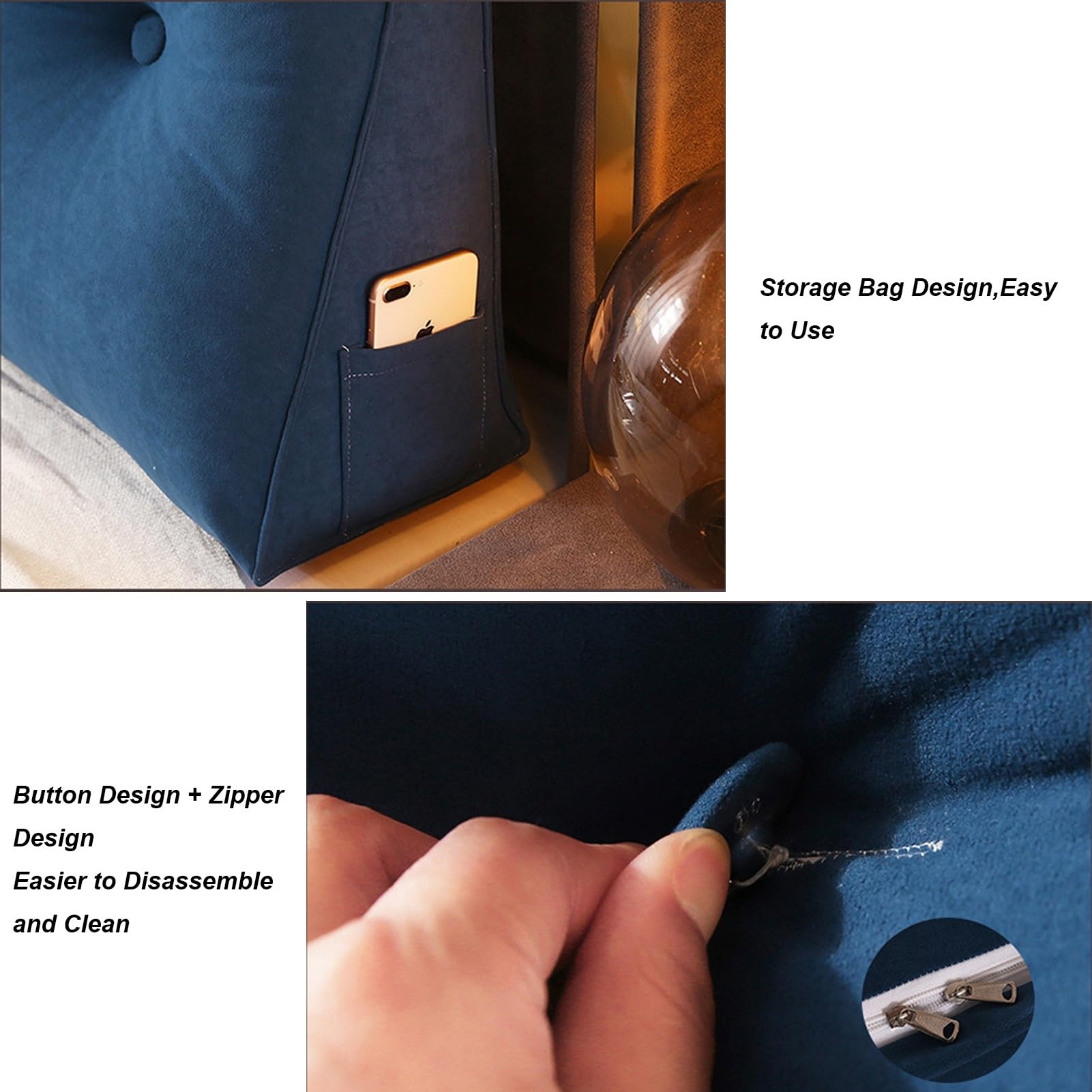Cuscino a cuneo per testiera, versatile cuscino per la lettura a due letti con fodera rimovibile e tasca laterale, grande cuscino triangolare a due letti per sedersi a letto(Yellow,180*50*20cm)