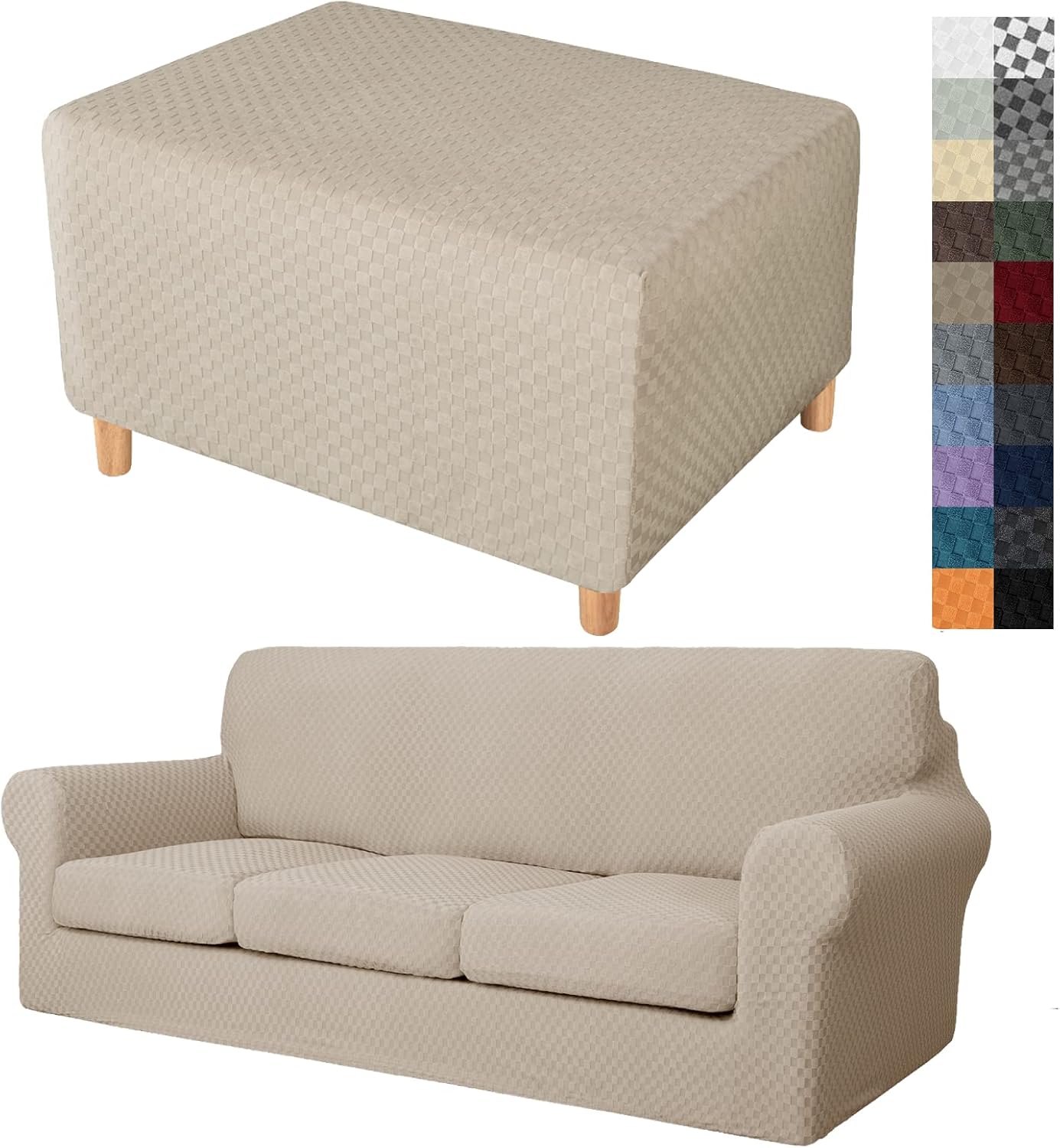 YEMYHOM Small Size Ottoman Cover + 4 Pieces Extra Large Size Sofa Slipcover (Khaki)