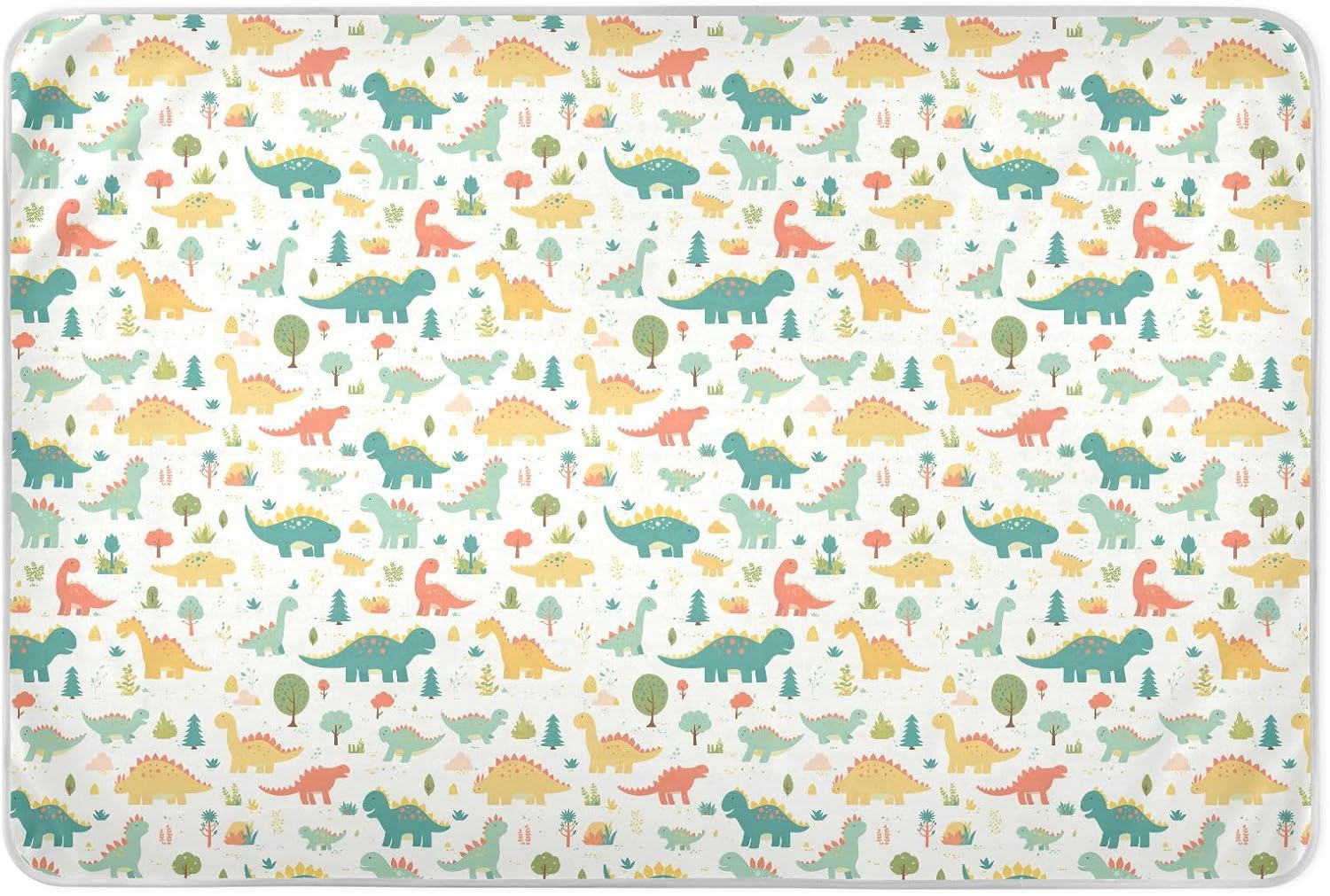 Cartoon Dino Colorful Pastel Extra Large Resuable Potty Training Pad Water Resistant Crib Pee Mattress Pad Anti-Lip Pee Mats for Baby Boys Girls , 52" L x 34" W