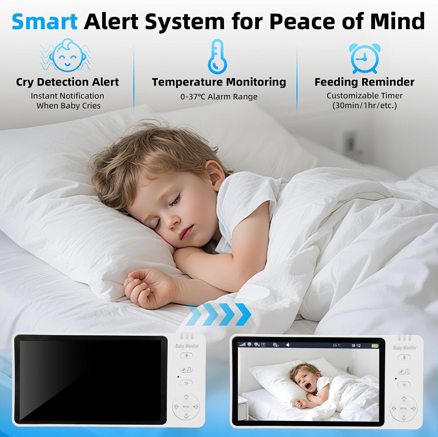 Baby Monitor for Car Wireless Baby Car Camera with Apple CarPlay, 5" 1080P IPS Screen, 3500mAh 7H Runtime, Night Vision VOX Mode, Temp Sensor, Car & Home Use