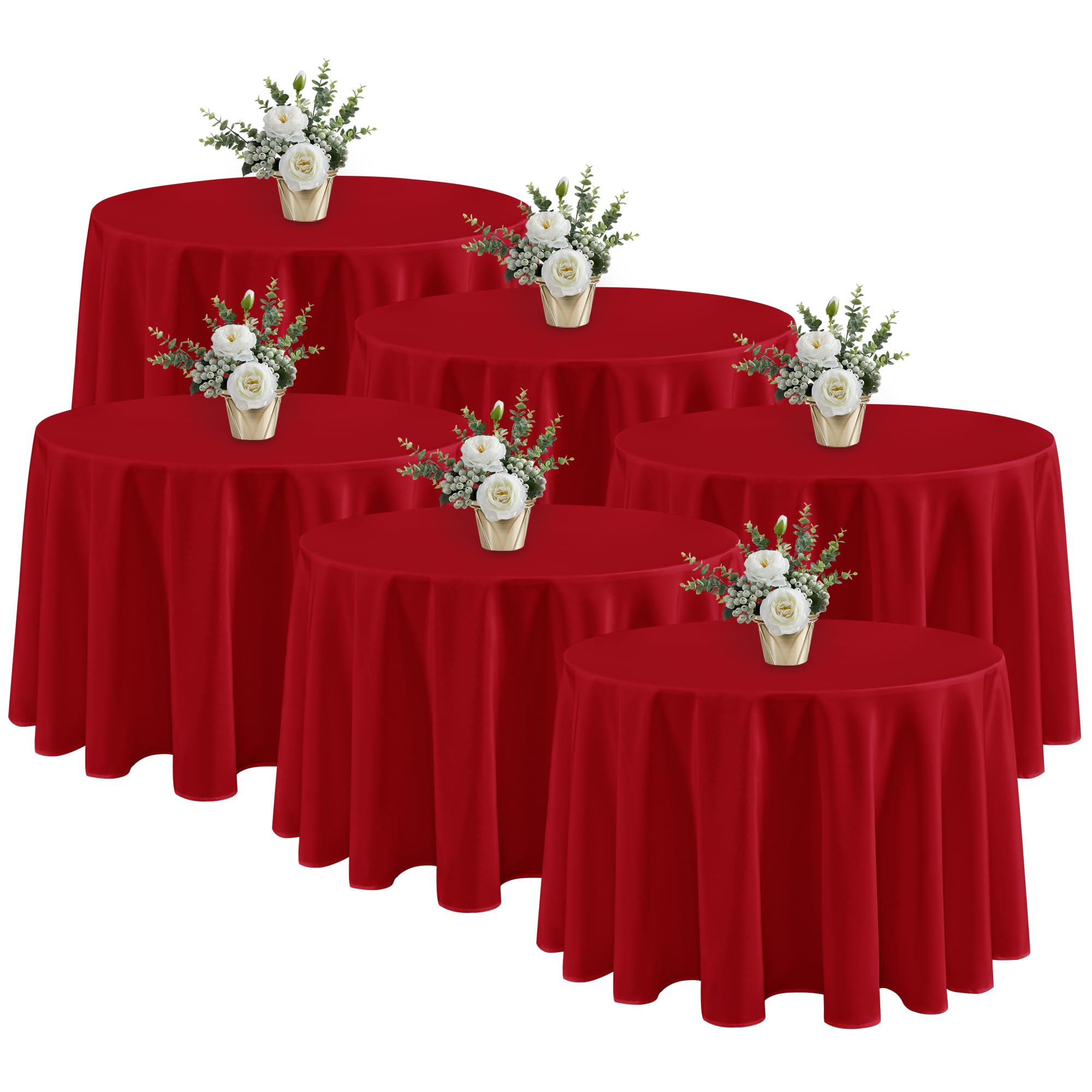 Fitable 6 Pack Red Tablecloths 108 Inch Round for 36"-84" Tables