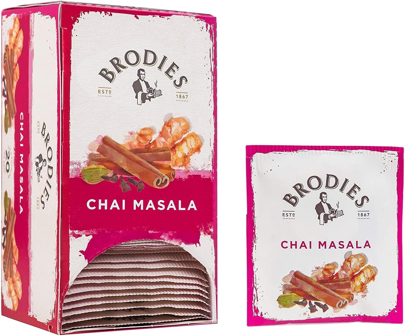 Brodies Tea, Chai Masala Tea Imported from Scotland, Box of 20 Tag and Envelope Bags (Pack of 1)
