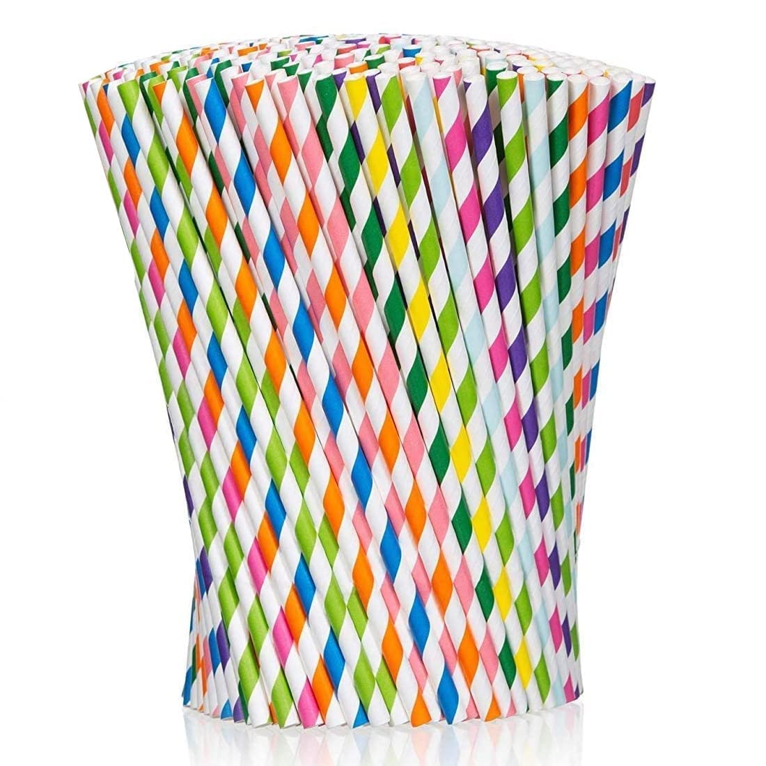 Imaashi Biodegradable Colourful Paper Straws | Durable & Eco-Friendly | Rainbow Drinking Straws & Party Decoration Supplies | Made in India | Striped Assorted Colour | Size 6 MM 8 Inch | Pack of 50 |