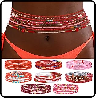 ELABEST Adjustable Handmade Waist Beads Stretchy 23-52 inch 8Pcs Chakra Yoga Body Belly Beaded Women Waist, Anklet, Bracelet, Necklace Jewelry with Screw clasp