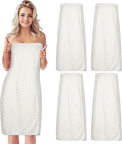 Miniatura 6 de 4 toallas de spa para mujer, bata de spa con cierre ajustable, parte superior elástica, envolturas ligeras para baño y ducha (gris, rayas)