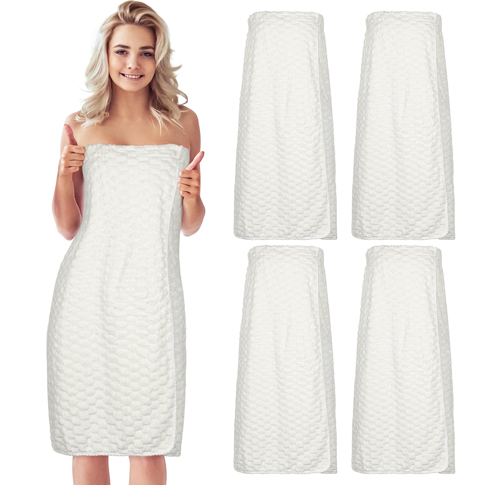 Tigeen 4 Pcs Spa Wrap Towel Wrap for Women Spa Robe with Adjustable Closure Elastic Top Lightweight Cover for Bath Shower(Cream,Fish Scale)