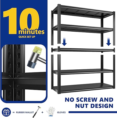 Miniatura 7 de REIBII Estantería de garaje de 48 pulgadas de ancho, estantes de almacenamiento de 2500 libras, estantes de garaje ajustables para almacén,