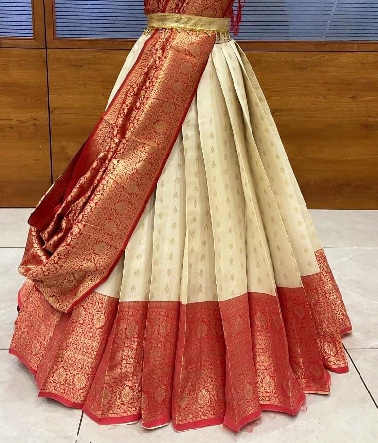 Image of ZITON Women's Indian Traditional Kanjivaram Silk Pure Weaving Lehenga Choli Along With Dupatta And Blouse Piece, Half Saree (Unstitched)