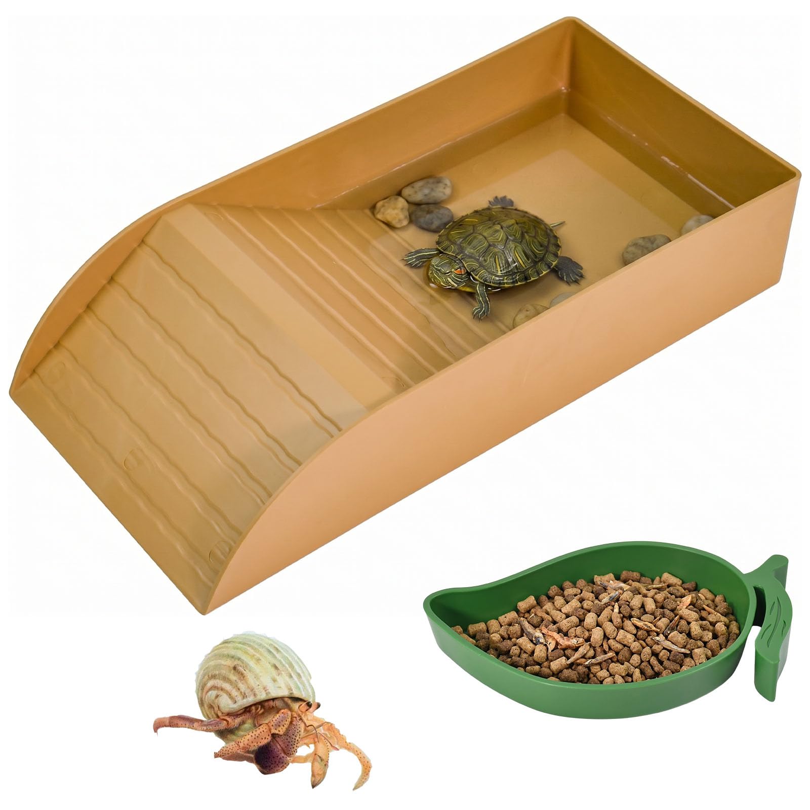 2 Pcs Bañera para Tortugas 30.5x15x6 cm y Cuenco de Agua 13 x 8 x 2 cm