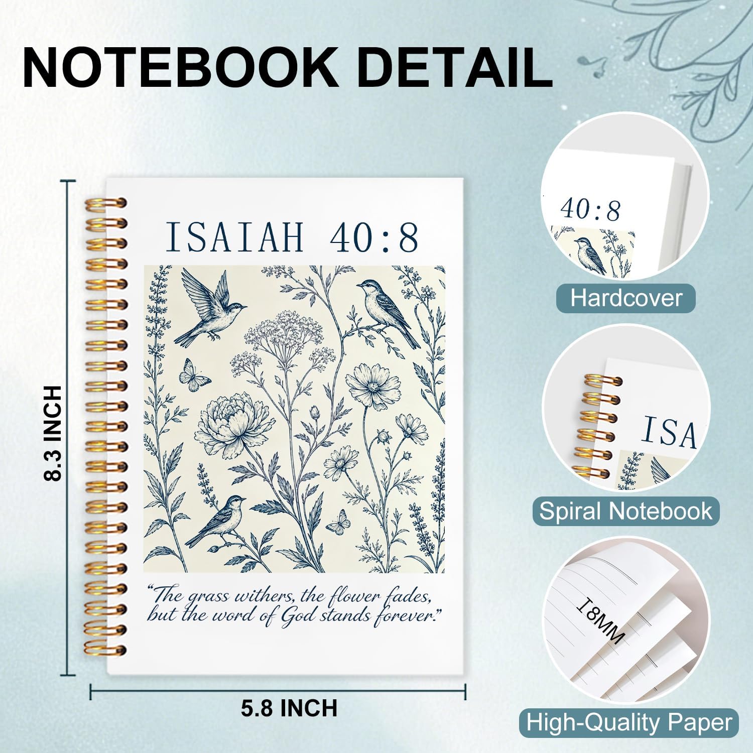 Sage Green Christian Floral Spiral Notebook 5.5x8.3 image 4