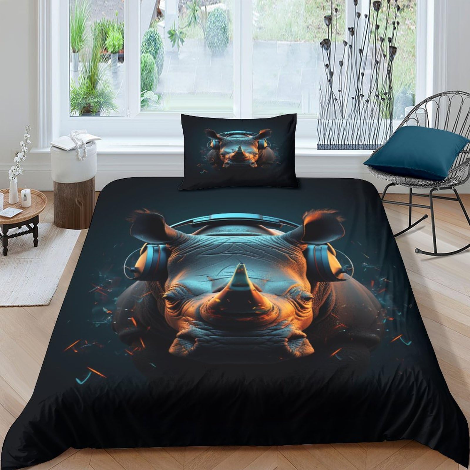 Housse de couette 135x200 microfibre parure de lit 3 pièces Rhino