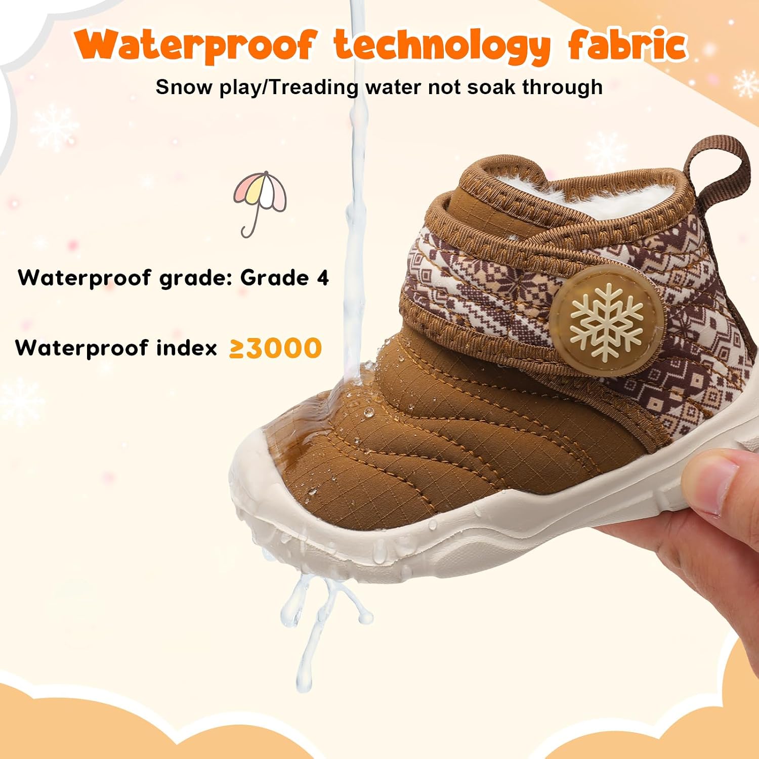FEETCITY Baby Winter Warm Shoes Cozy Fleece Snow Boots Boys Girls Infant First Walking Shoes Water Resistance Booties