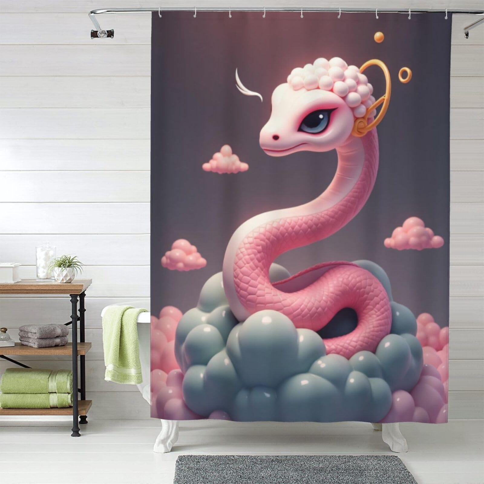 Rideau de douche serpent lavable en machine et tissu épais résistant