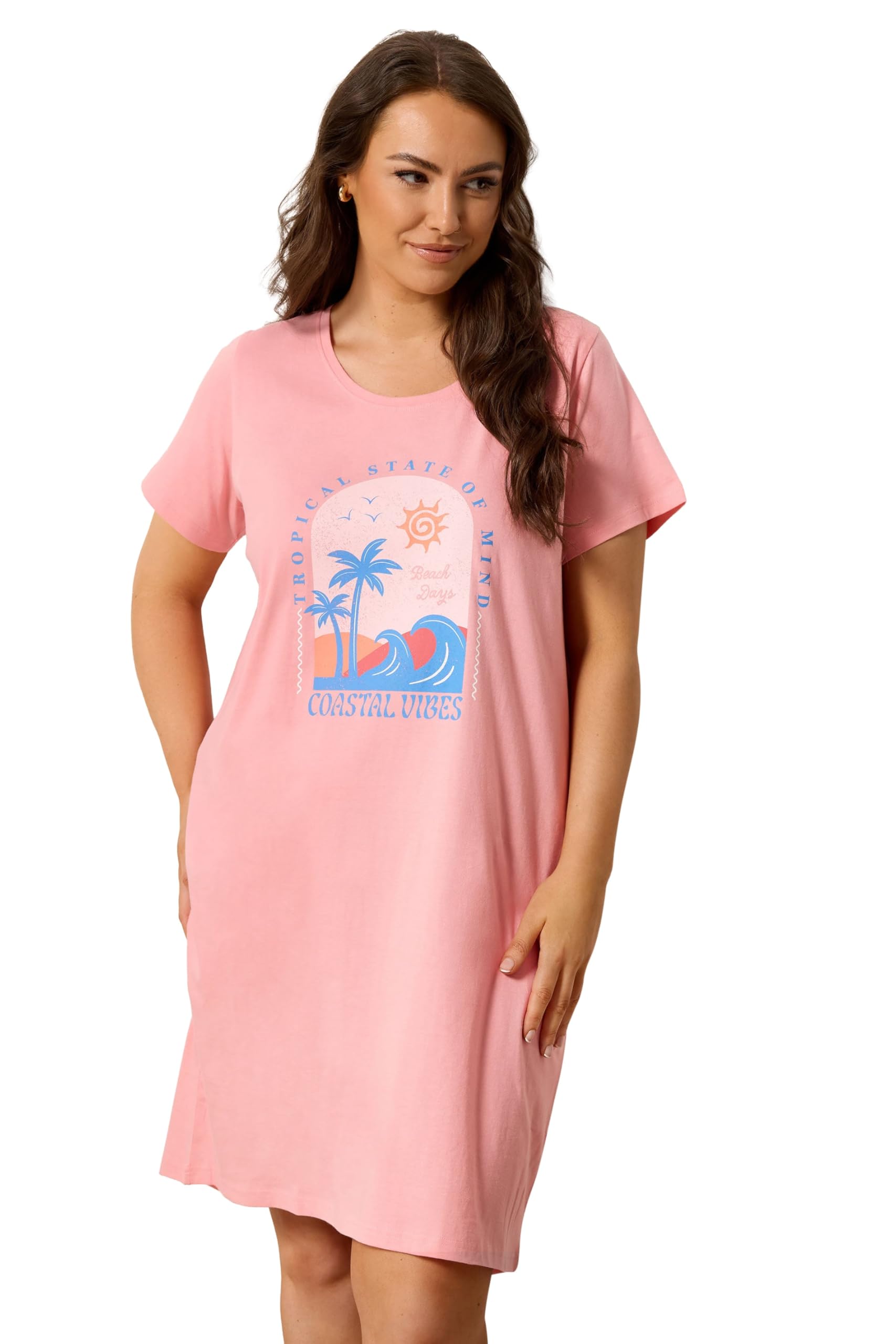 Yours Women's Light Pink Printed Dipped Back Nightdress In | Size: 34/36
