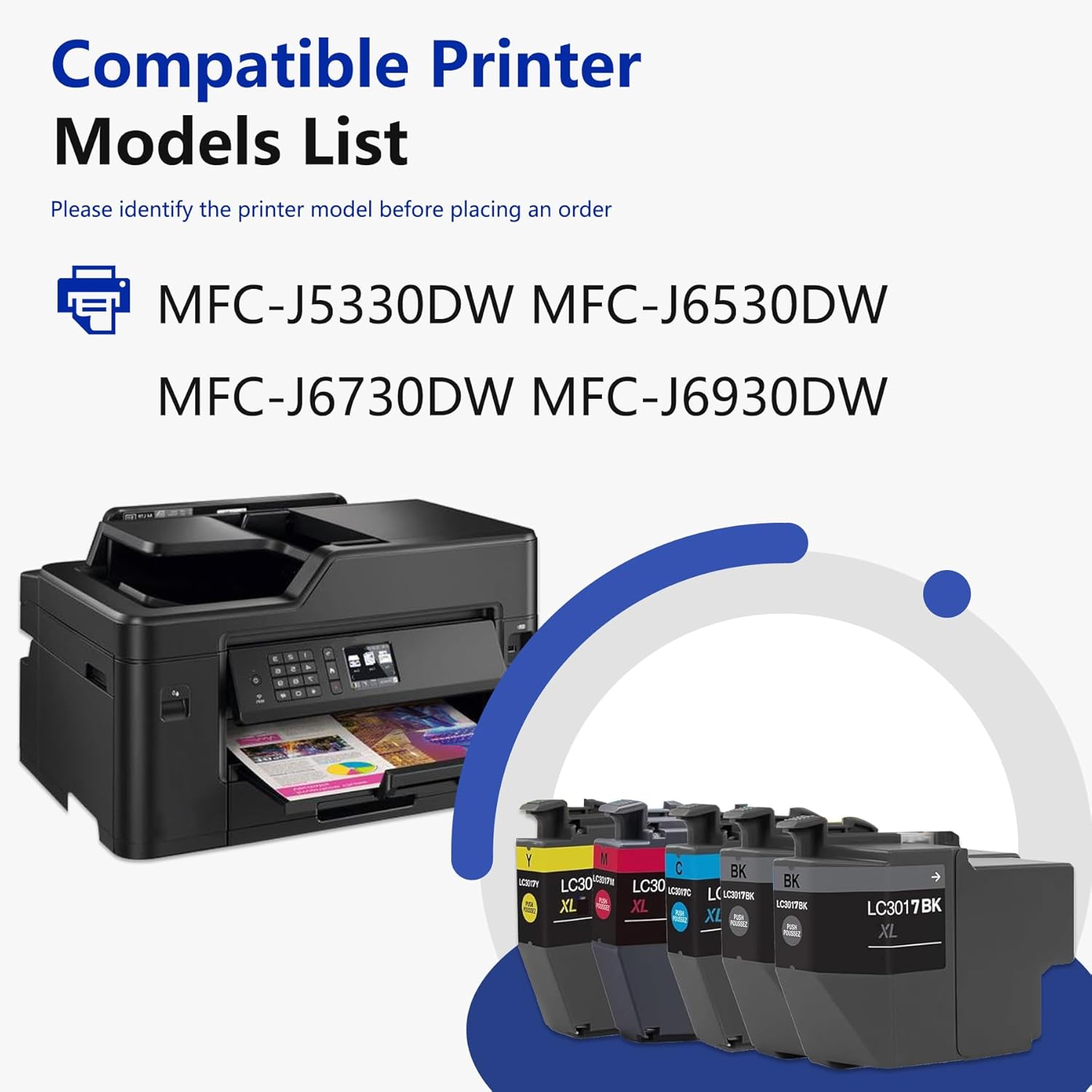 LC3017XL Ink Cartridges High Yield Replacement for Brother LC3017 LC-3017 LC3017XL Ink Cartridges Work with MFC-J6730DW MFC-J6930DW MFC-J5330DW Printers (5-Pack, 2BK/1C/1M/1Y)