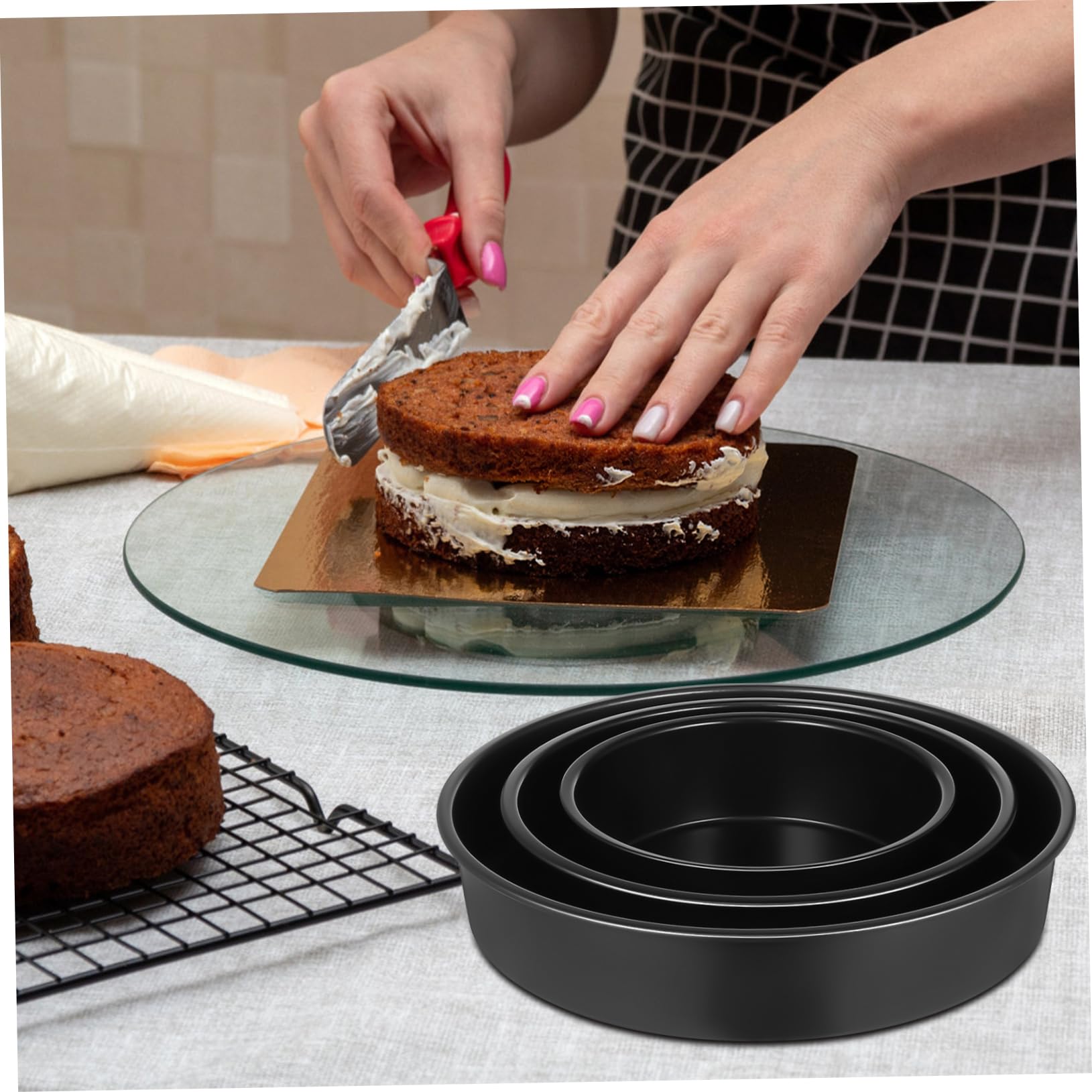 IMIKEYA Moules À Gâteaux En Acier Carbone Moule À Gâteau Rond À Côté Droit 6 8 10 Moules À Pâtisserie Ronds Antiadhésifs Pour Gâteaux À Étages Fournitures De Pâtisserie