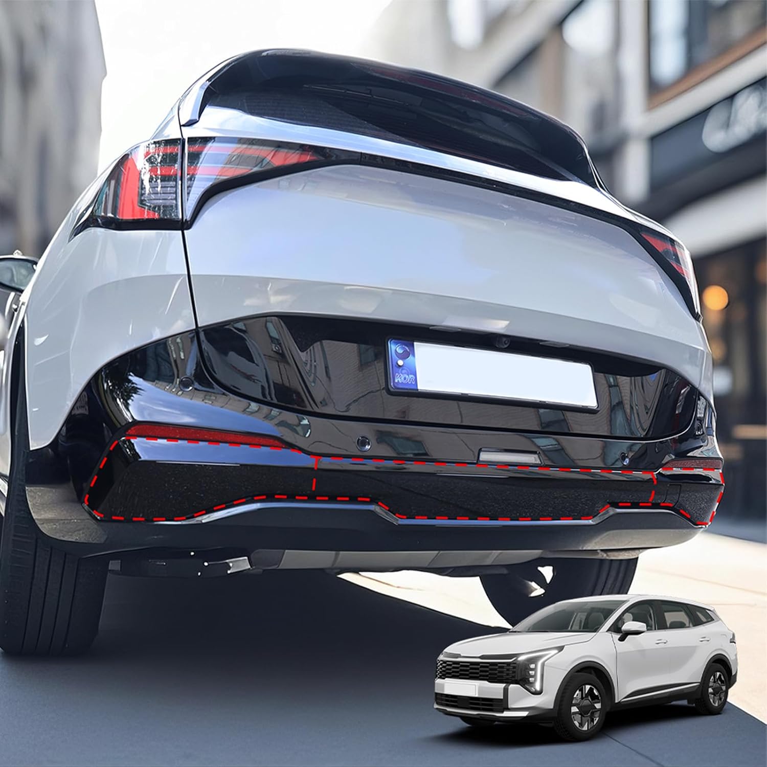 Compatible with Kia Sportage 2026 4 PCS Exterior Style Piano Black Rear Bumper Lower Decorative Stripes Cover (Gloss Black)