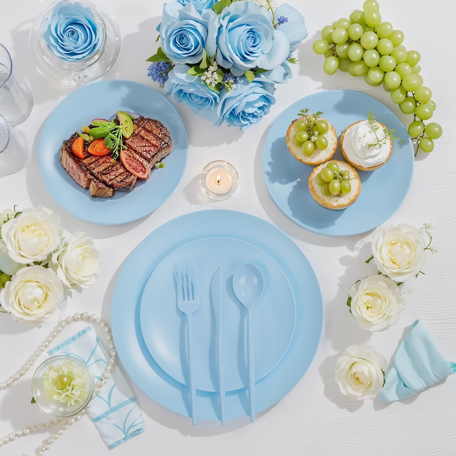  150pcs Heavy Duty Light Blue Plastic Plates Baby Shower Set thumbnail
