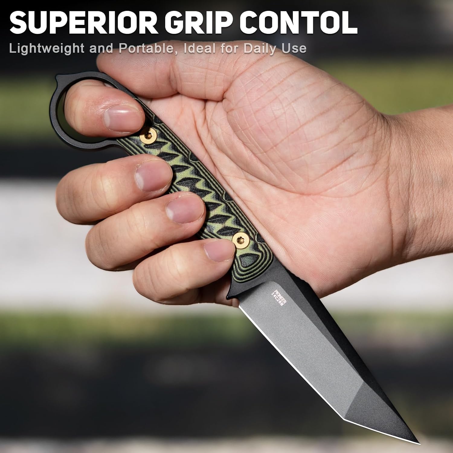 NedFoss PIONEER Small EDC Fixed Blade Knife - 3.4" Full Tang 14C28N Steel Tanto Blade, G10 Handle w/Kydex Sheath, Horizontal Carry for Camping & Tactical EDC Knife