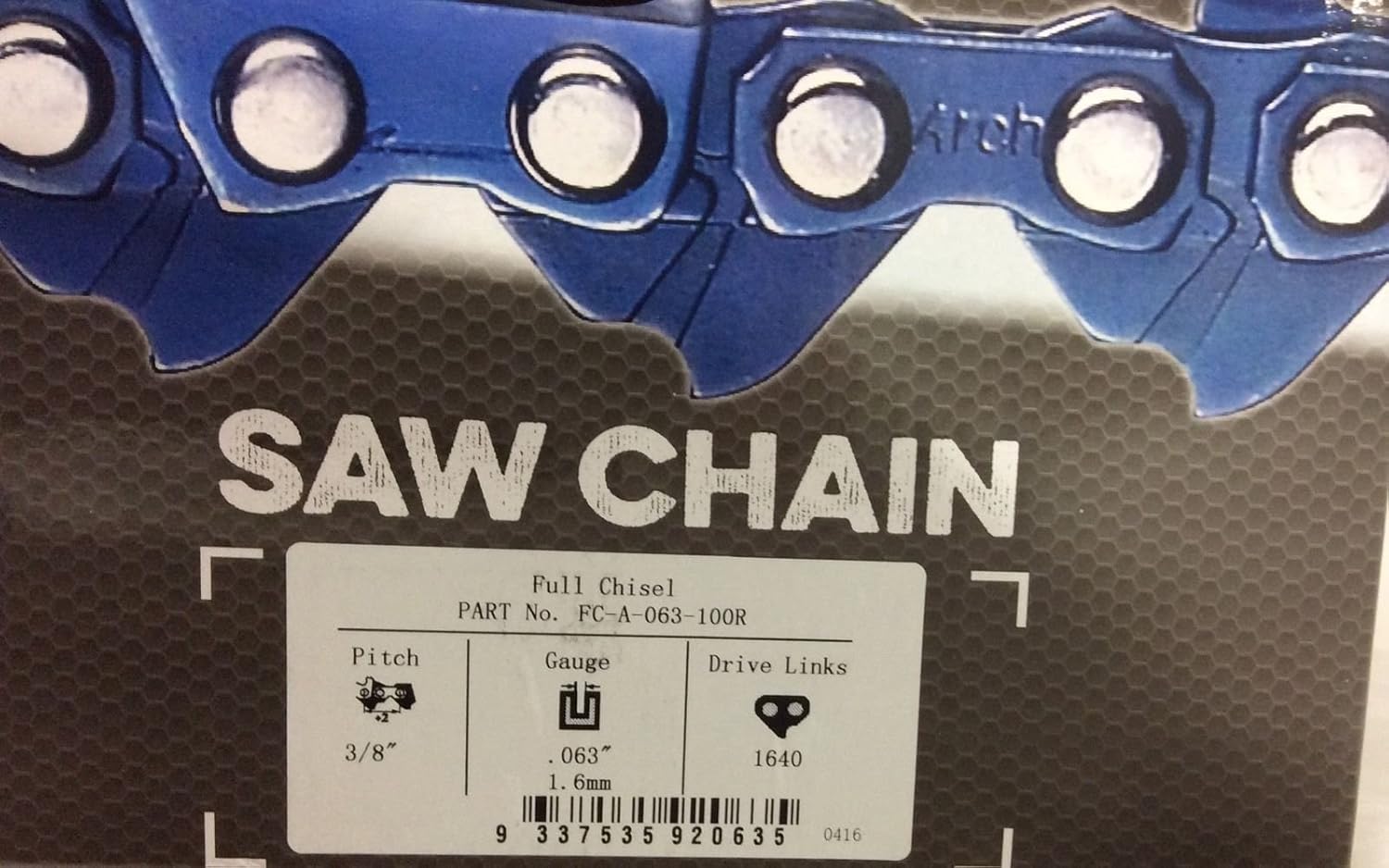 100ft Archer Reel 3/8" pitch, .063 gauge, Full Chisel Chainsaw Chain Replaces the sizes of 36RSC and 75LPX100U