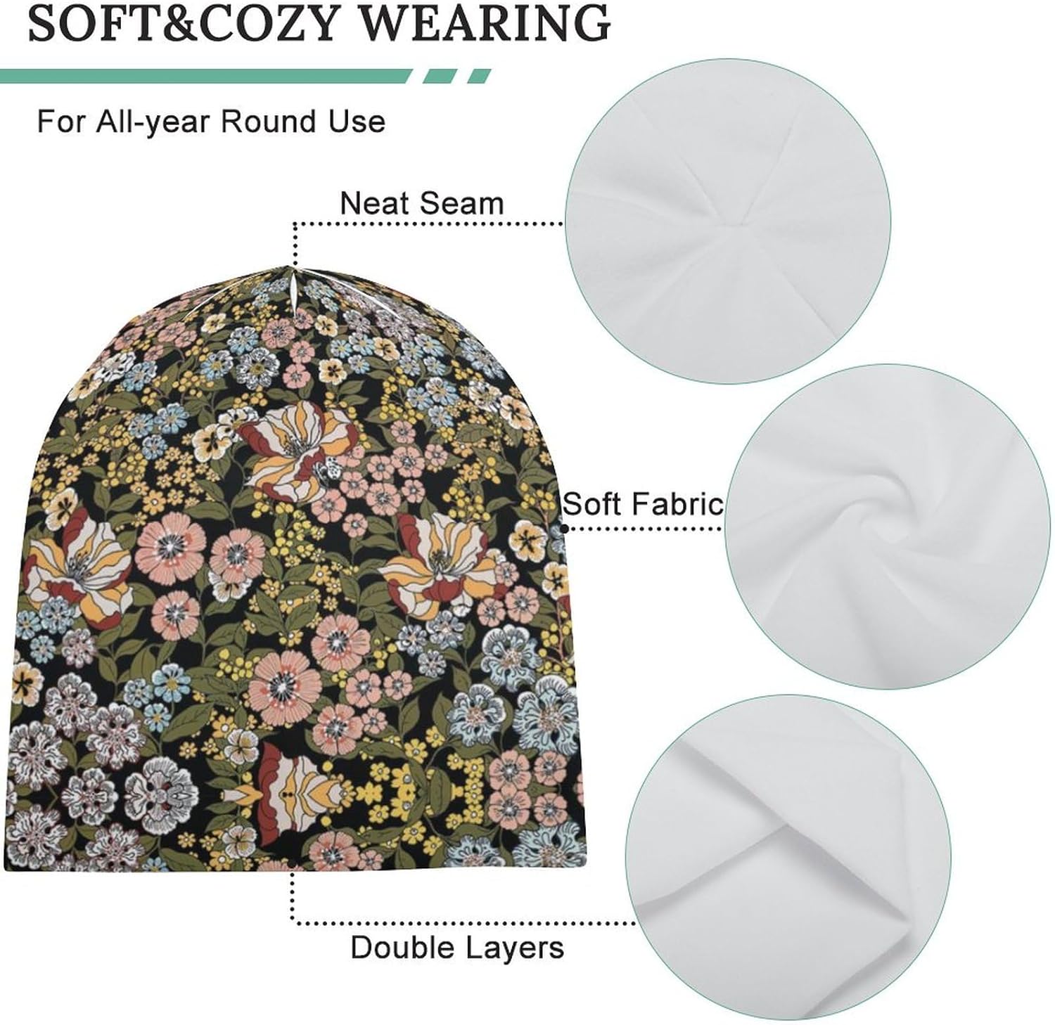 Accnicc Chemo Headwear for Women Beanies Hats Caps Cancer Headwear Hat Head Coverings Wraps Baggy Skull Cap Elastic Stretch - Image 3