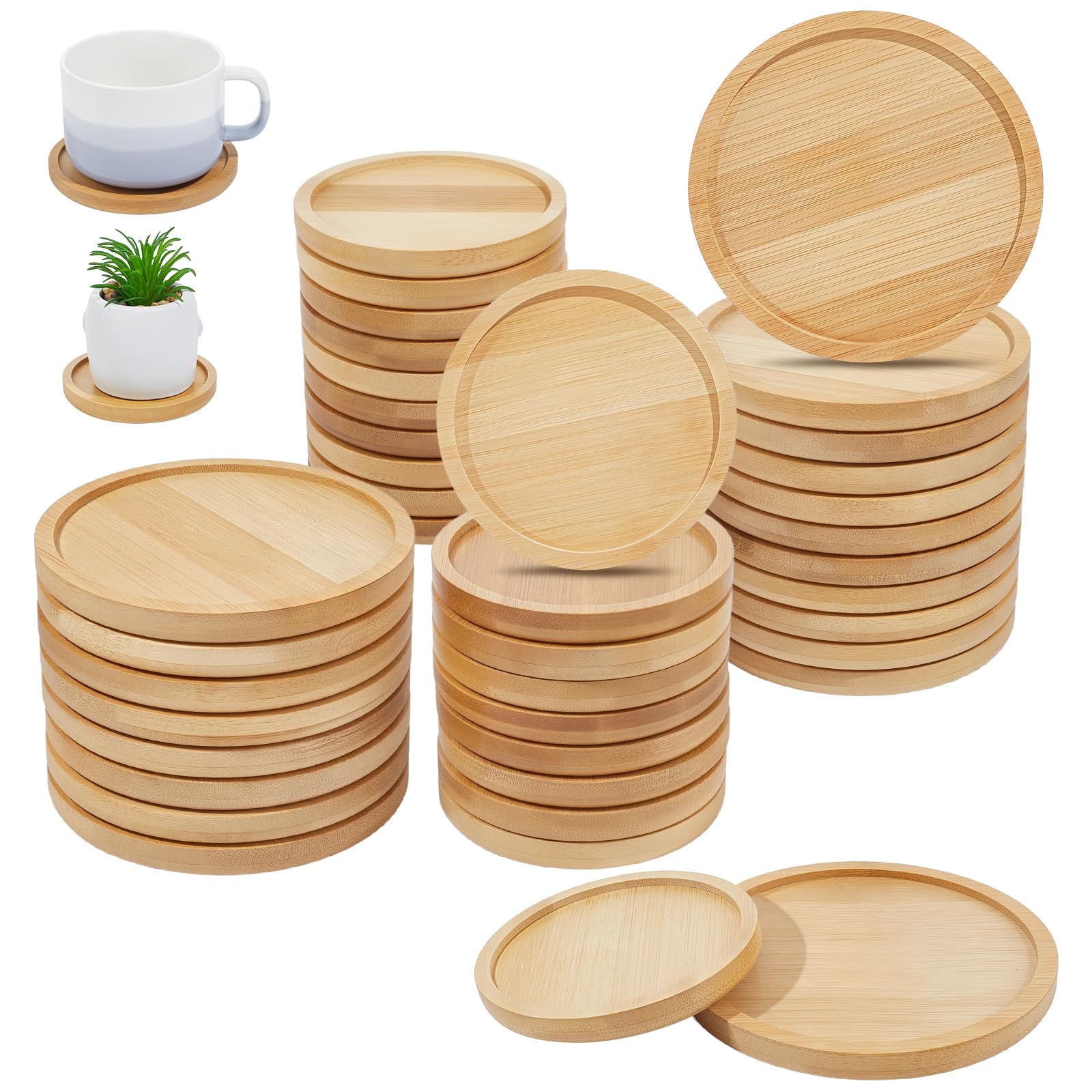 40 posavasos redondos de bambú de 8 cm y 10 cm, posavasos de madera natural para plantas, platillos circulares de bambú para manualidades, macetas de mesa, suculentas, bebidas, hogar, cocina