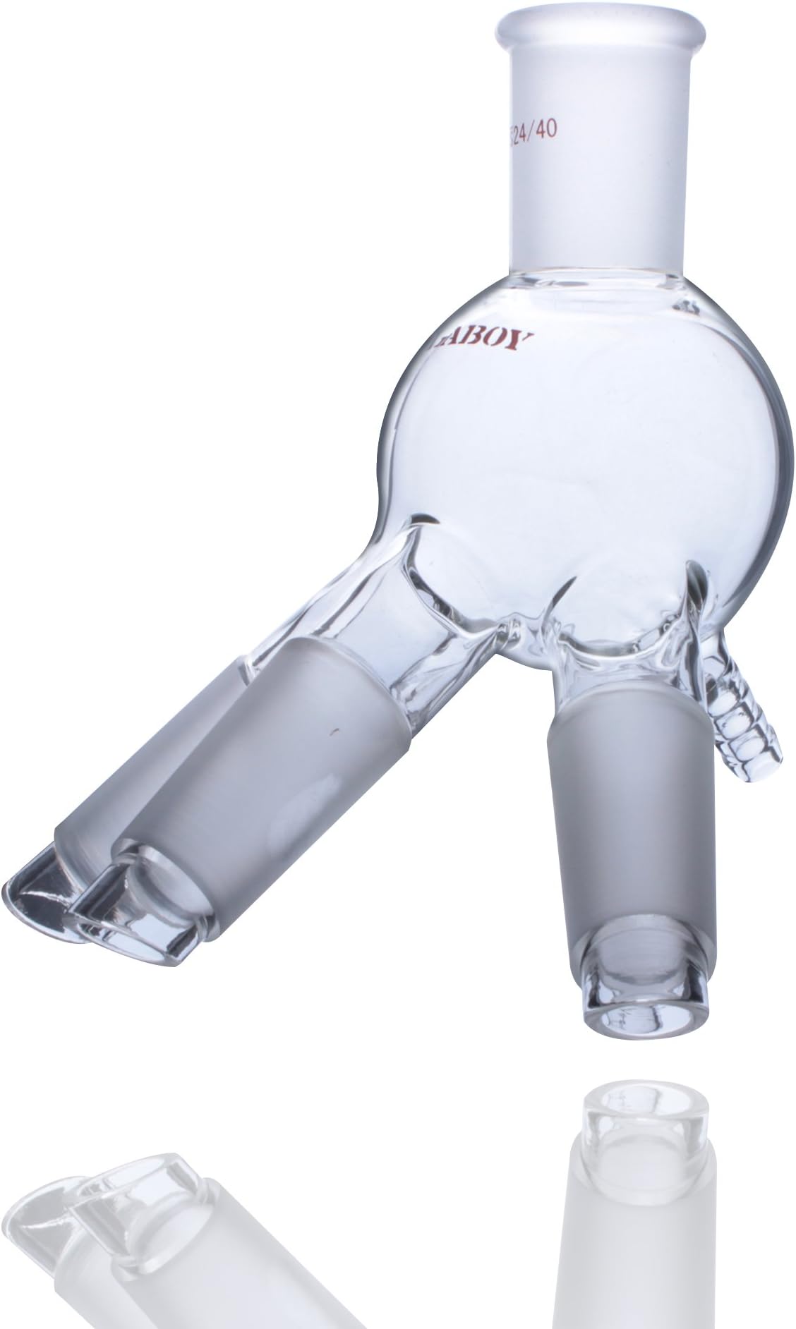 Laboy Glass Cow-Type Receiver Apparatus Distribution Adapter with 24/40 Joints & Hose Connection for Short Path Head Lab Glassware