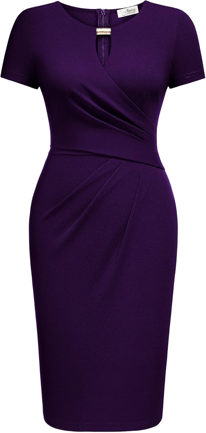 AISIZE Women's Classic Keyhole Neck Wrap Cocktail Party Sheath Dress - Image 2