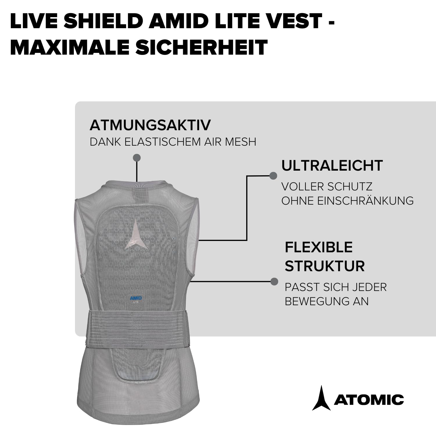 ATOMIC Live Shield Amid Lite Vest W - Damen-Protektorenweste mit AMID-Technologie für maximalen Schutz - Ergonomischer Rückenprotektor aus atmungsaktivem Mesh - Ski-Schutzweste