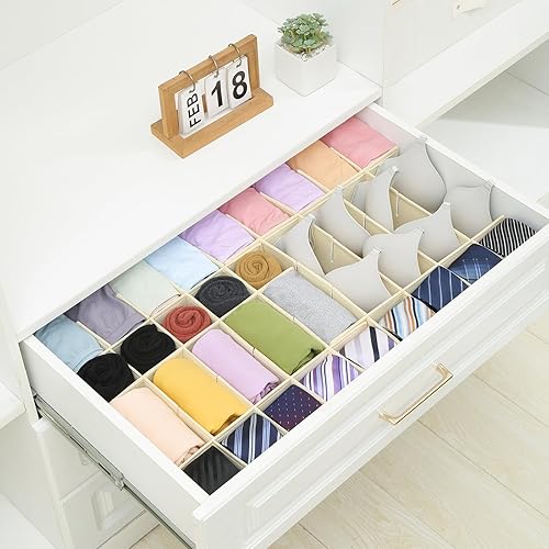 Qozary Paquete de 16 separadores de cajones ajustables de tela, divisores de cajones para ropa, organizador de cajones para calcetines, ropa