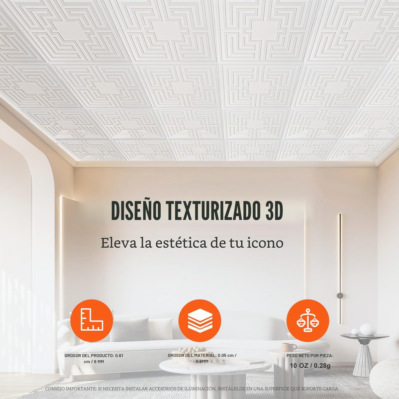 VEVOR Paneles para Techo Suspendidos, Paquete de 12, Láminas de PVC de Primera Calidad, Fácil Instalación/Corte, Plástico, para Decoración del Hogar/Oficina, Patrón de Eco Blanco, 605 x 605 mm