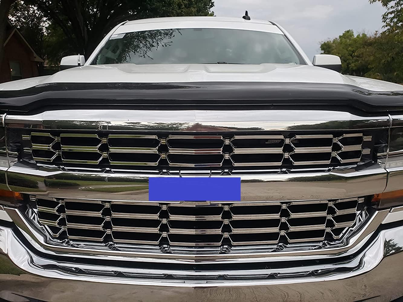 PIT66 2Pcs Grille Inserts Chrome Compatible with Chevy Silverado 1500 2016 2017 2018 Grill Guard Cover Snap On