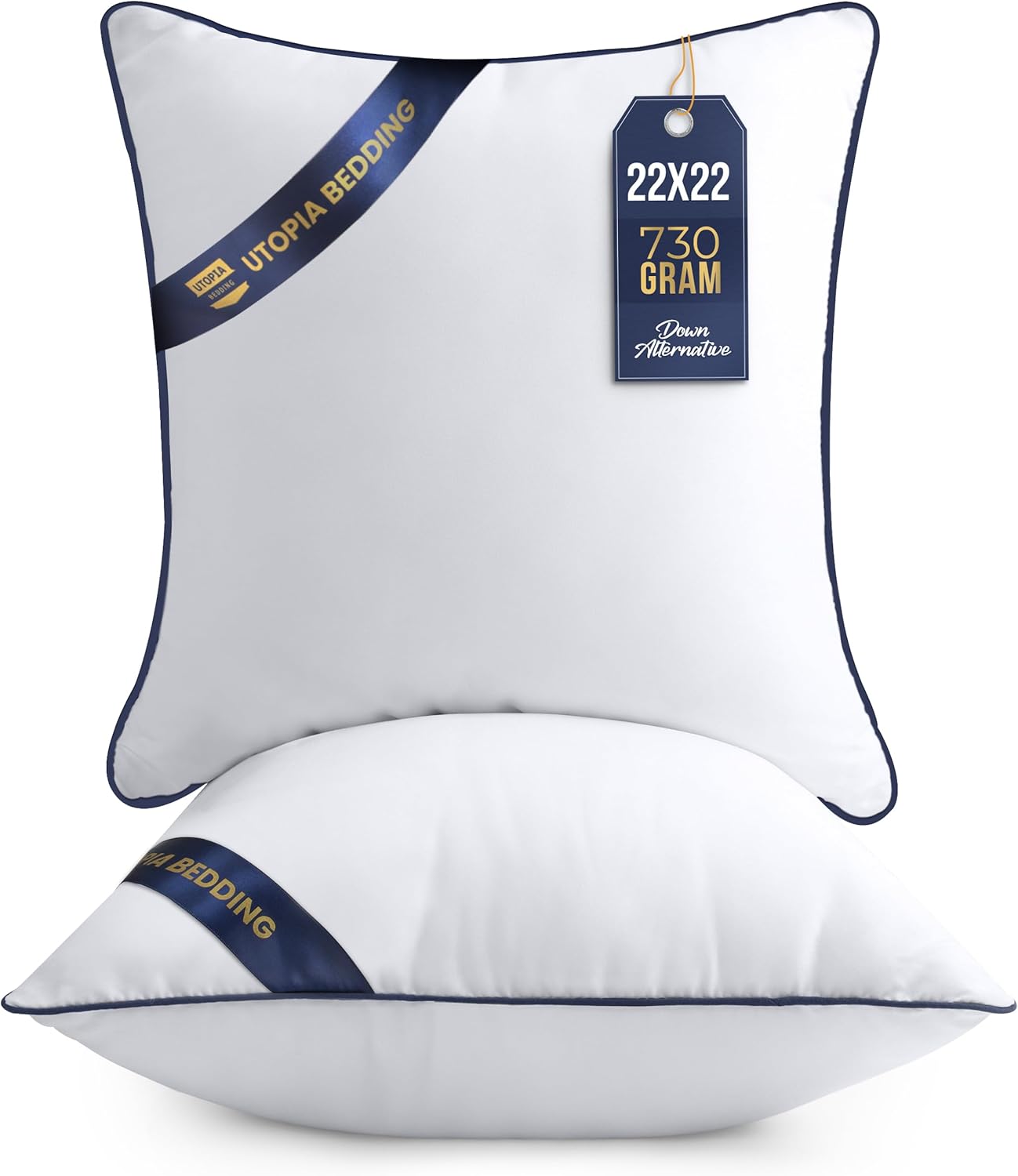 Utopia Bedding Throw Pillow Inserts (Pack of 2, White), 22 x 22 Inches Decorative Indoor Pillows for Sofa, Bed, Couch, Cushion Sham Stuffer