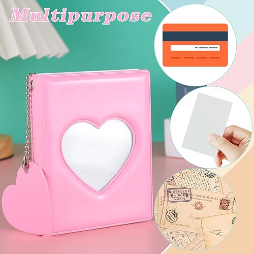 Miniatura 3 de FRIUSATE Kpop - Portatarjetas Kpop de 3 pulgadas, mini álbum de fotos con colgante de corazón de amor, rosa, 32 bolsillos