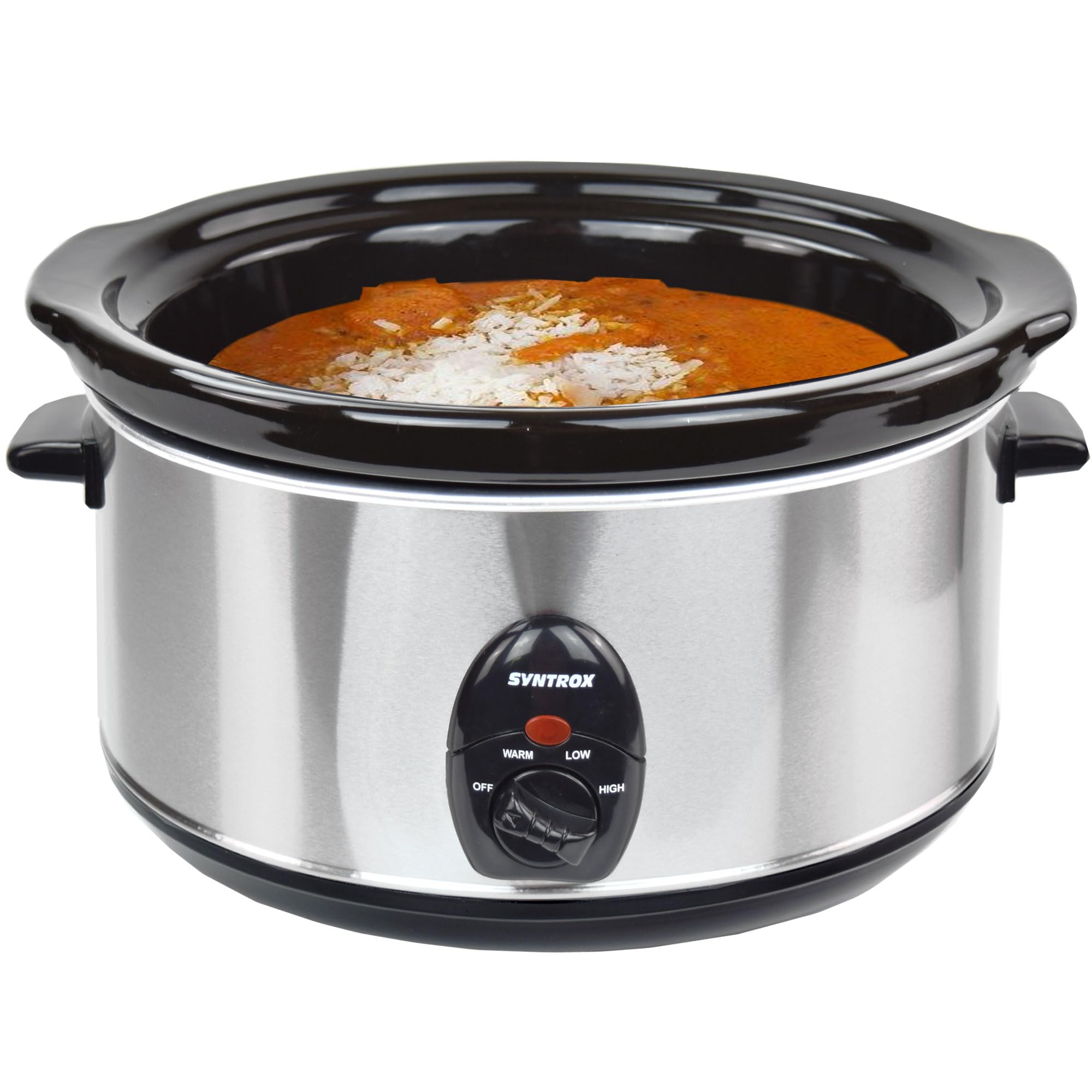 Syntrox Germany 4,5 l Slow Cooker | Schmortopf | Schongarer | Multikocher Delixas, Keramik Servierschüssel, Geschirrspüler geeignet, Mikrowellengeeignet, rutschsichere Standfüße