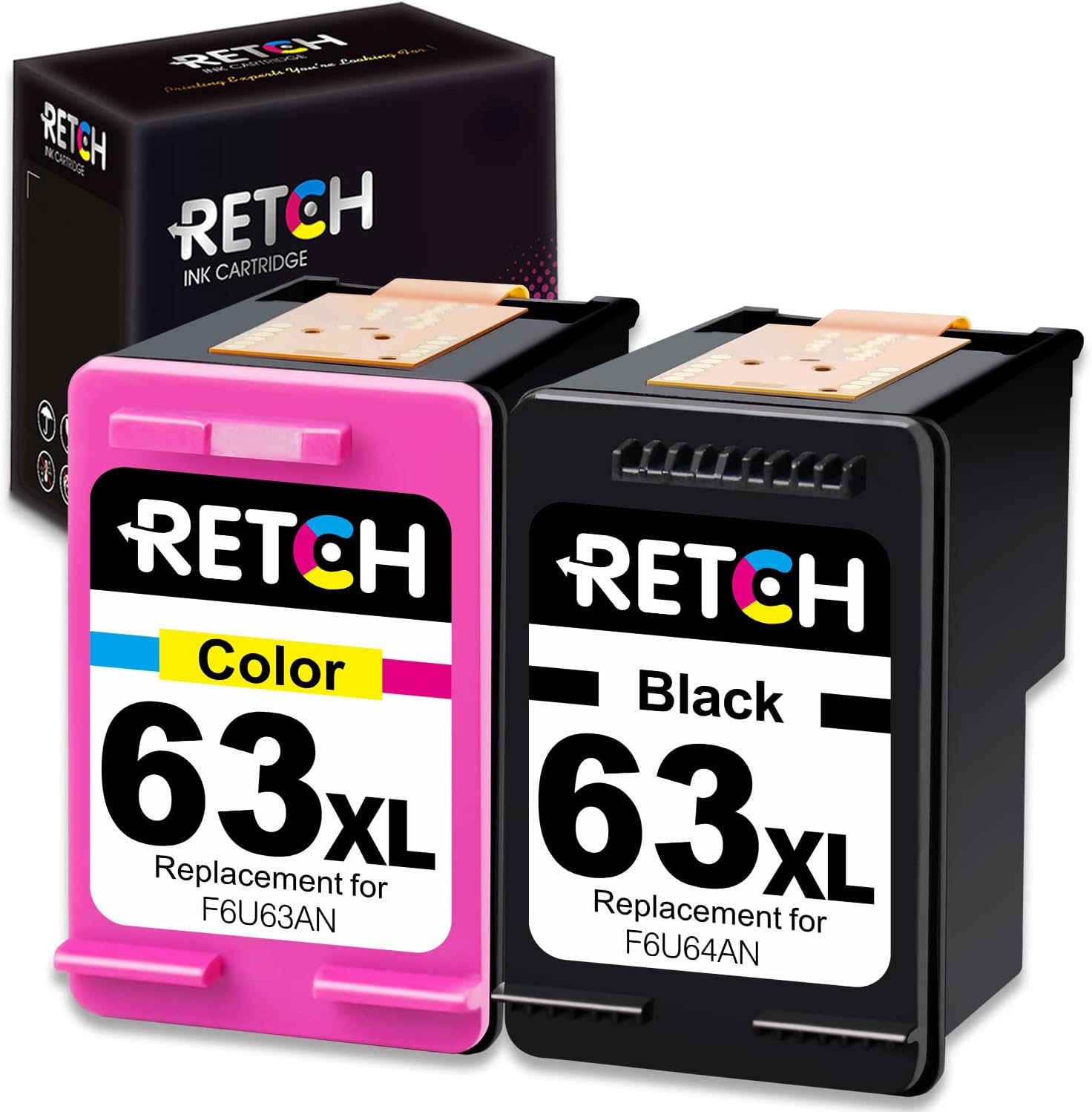 Remanufactured Ink Cartridge Replacement for HP 63 Ink 63XL Compatible with OfficeJet 3830 5255 5258 Envy 4520 4512 4513 4516 DeskJet 1112 1110 3630 3632 3634 2132 Printer (1 Black, 1 Tri-Color)