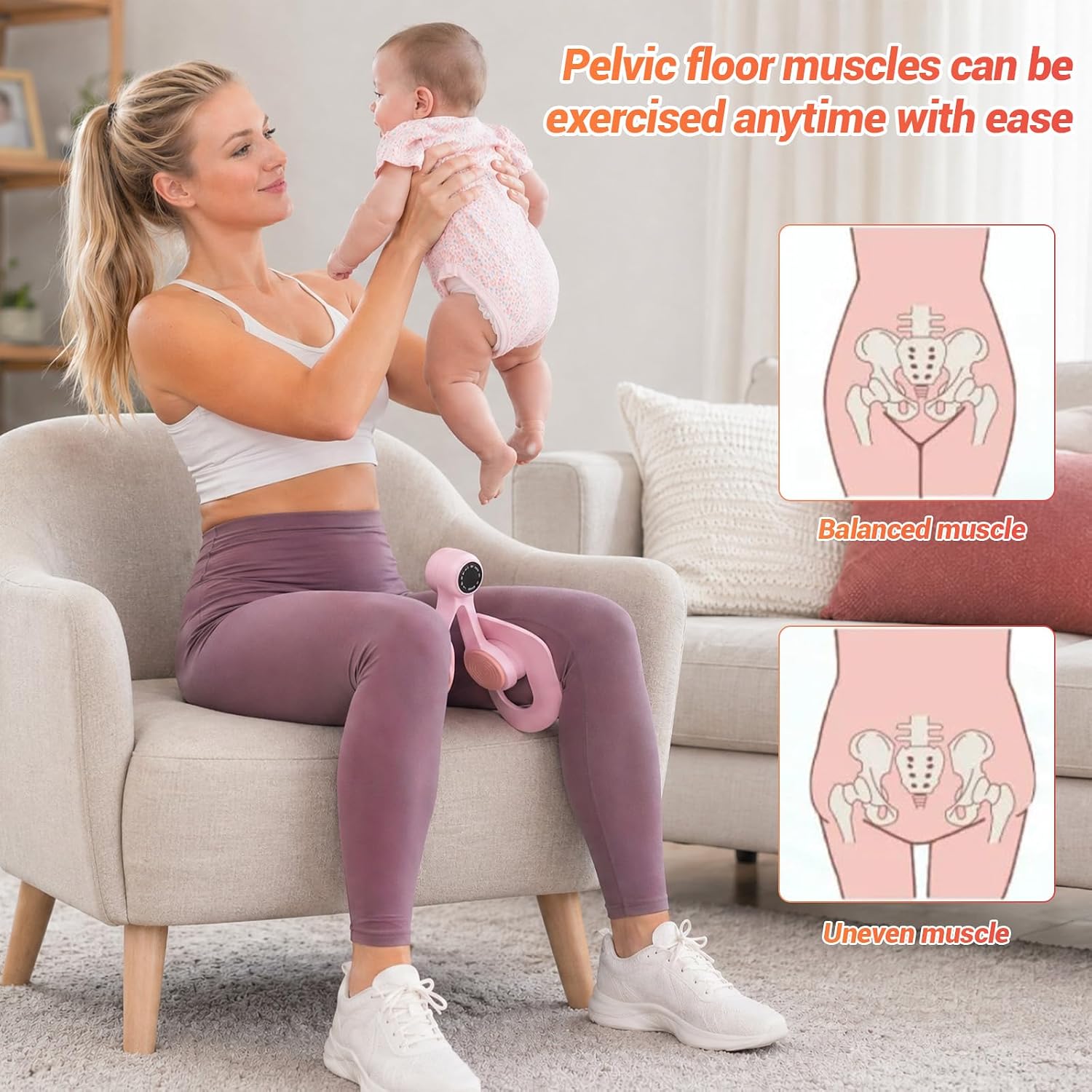 Thigh & Hip Muscle Trainer for Women, Portable Inner Thigh Exerciser | 360° Rotatable Pelvic Floor Muscle Trainer. Ideal Kegel exerciser and leg workout equipment for daily home use
