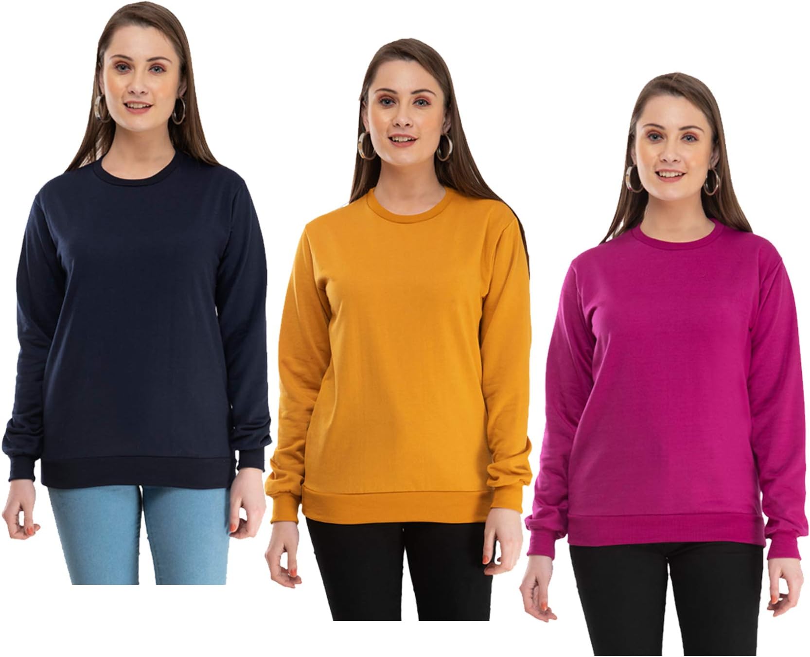 IndiWeaves Women's Fleece Warm Sweatshirt for Winters (Pack of 3)