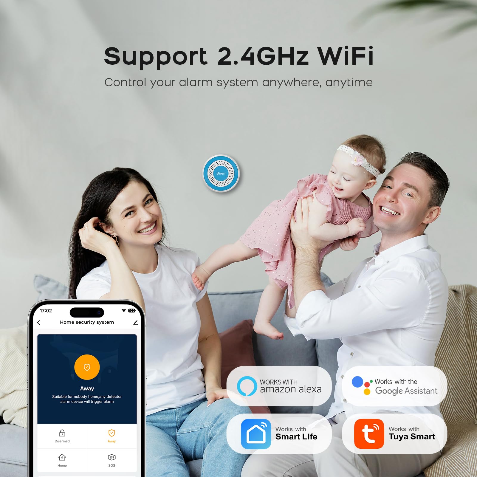 Alarme Maison sans Fil Intelligent, 2,4GHz WiFi Systèmes Sécurité pour la Maison avec APP, 13 Pièces - Capteurs de Fenêtre et de Porte, Détecteur de Mouvement, Télécommande, Compatible avec Alexa