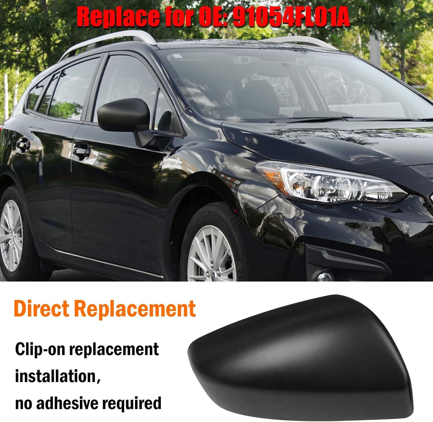 Yumzeco Compatible with Subaru Impreza Side Mirror Cover 2017-2023//Ascent 2019-2023//Legacy Outback 2018 2019,Passenger Side Subaru Mirror Cap W/O Light Replacement Replace for 91054FL01A-Right Black