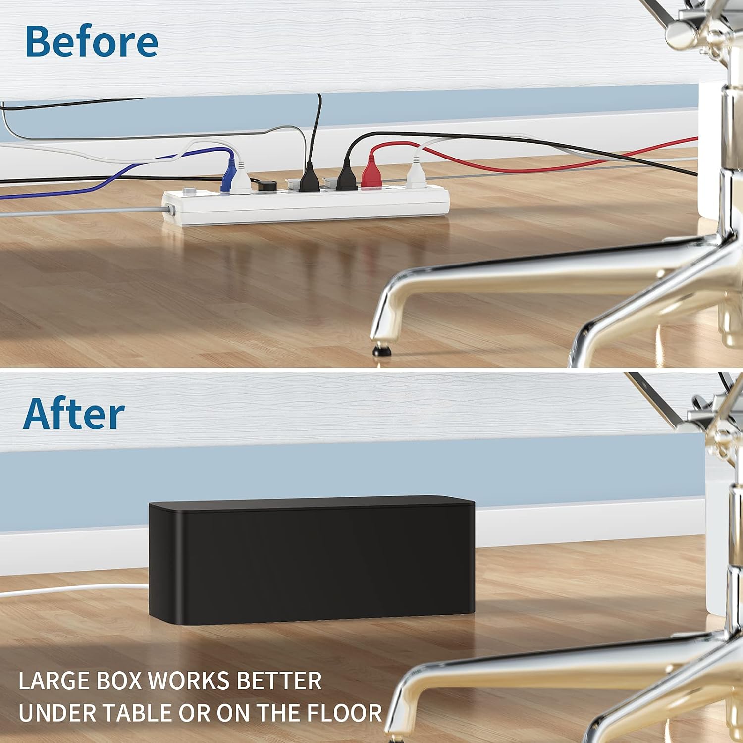 Cable Management Box, 2 Pack Cable Organizer Box, Large and Medium Size Cord Box, Cord Hider Box to Hide Surge Protector Cover on Desk or Floor - Black