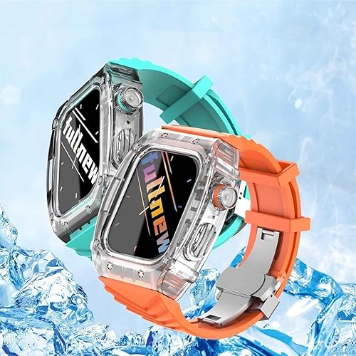 Miniatura 6 de OPKDE Sport Fluororubber Watch Strap+Transparent Watch CaseFor Apple Watch Modification Kit BraceletFor iWatch Series 8 7 6 SE 5 4 44mm 45mm