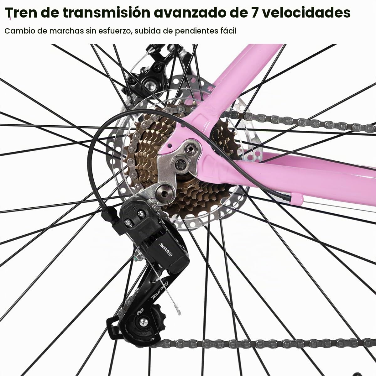 HILAND Bicicleta de Carretera 28 Pulgadas 700C, Bicicleta Urbana de Aluminio con 7 Velocidades y Frenos de Disco, Bicicleta de Ciudad Cómoda para Hombre y Mujer, Rosa